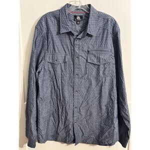 Rock & Republic Shirt Mens Large Blue Geometric Long Sleeve Button Up Zip Pocket